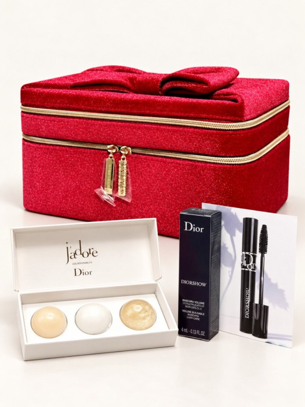 Estee Lauder Red Velvet Bow Train Makeup Case + Dior Extras New